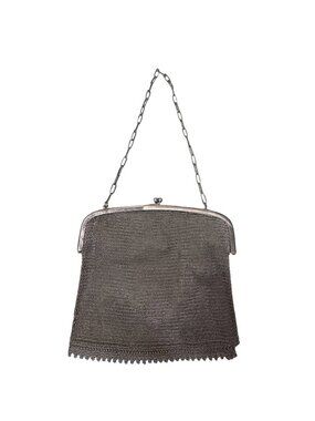 Antique Silver Tone Chainmail Mesh Purse Kiss-Lock Clasp Hinged Frame 1920s Vtg